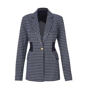 Cabi Checkup Blazer In Chambray Check Navy Periwinkle Blue Style 5848 Sz M